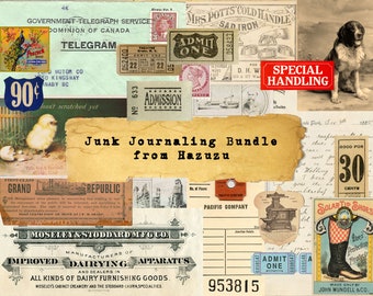 Junk Journal Bundle Printable Ephemera handwritten letters receipts envelopes tickets Paper instant download digital collage junk journal