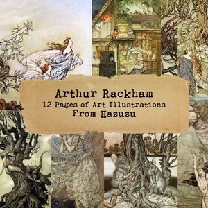 Arthur Rackham 12 page bundle Printable Fairy Tale Illustrations Collage Sheet Paintings Art digital collage junk journal scrapbooking