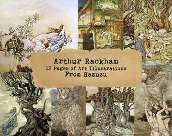 Arthur Rackham 12 page bundle Printable Fairy Tale Illustrations Collage Sheet Paintings Art digital collage junk journal scrapbooking