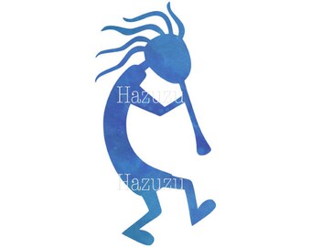 Watercolor Kokopelli PNG blue watercolour cave clip art transparent background digital stamp instant download  collage journal scrapbooking