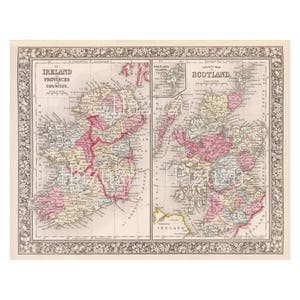 Anciens éphémères carte d’Irlande & d’Ecosse PNG clip art fond vintage antique Téléchargement instantané mixtes collage ordure journal scrapbook