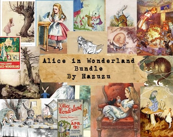 Alice in Wonderland Bundle Lewis Carroll Tenniel Arthur Rackham digital instant download printable collage journal scrapbooking