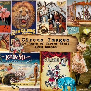 CIRCUS Paper Pack Bundle Printable Clown Tickets Collage Sheet Ephemera instant download digital collage junk journal scrapbooking