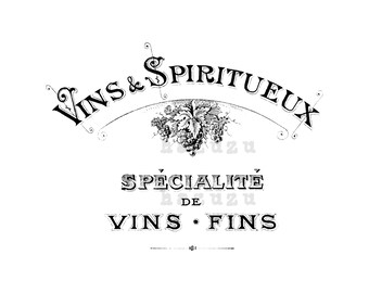 Old French Wine & Spirits  Logo vintage PNG digital stamp instant download collage journal scrapbook