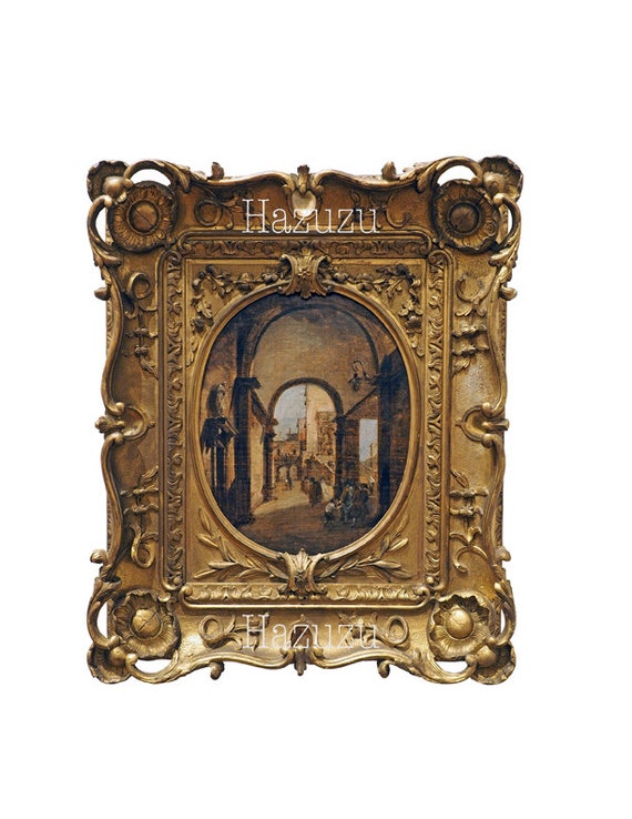 Renaissance Painting in ornate gold frame Poster PNG antique Etsy