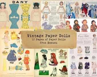 Vintage Paper Dolls Bundle Paper Pack Girl Doll Child Printable Toys  Collage Sheet download digital girl&#39;s  junk journal scrapbooking