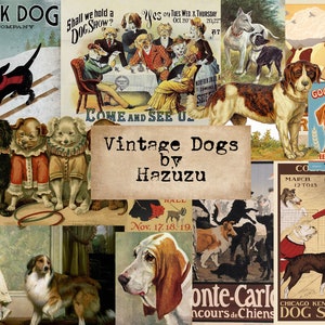 VINTAGE DOGS Bundle Printable Ephemera Puppy Puppies Victorian  Paper instant download digital collage junk journal