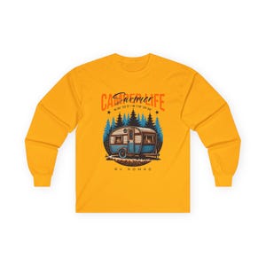 Camper Life RV Nomad Tee | Vintage Travel Trailer Long Sleeve T-Shirt Gold