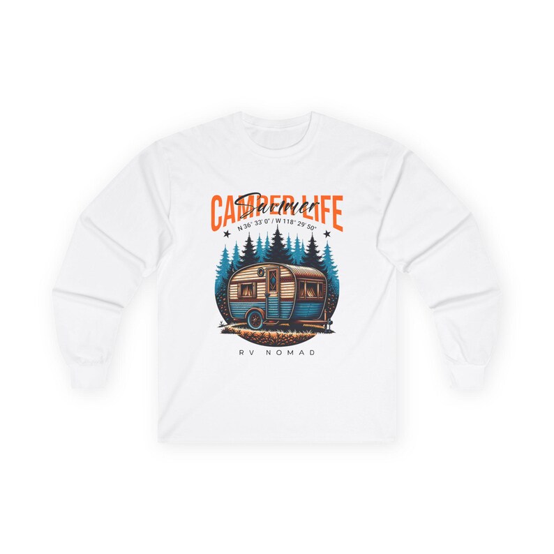 Camper Life RV Nomad Tee | Vintage Travel Trailer Long Sleeve T-Shirt White