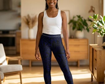 Deep Navy Swirl All-Over Print Leggings - Women's Casual Stretch Yoga Pants for Active Wear - Personlized
