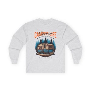Camper Life RV Nomad Tee | Vintage Travel Trailer Long Sleeve T-Shirt Sport Grey