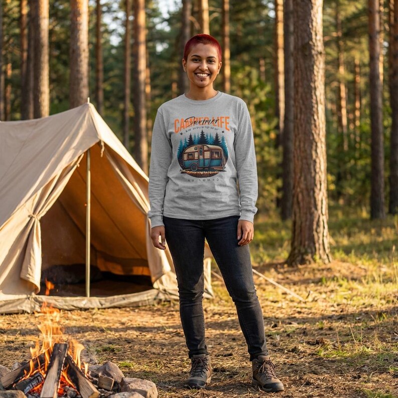 Camper Life RV Nomad Tee | Vintage Travel Trailer Long Sleeve T-Shirt image 2