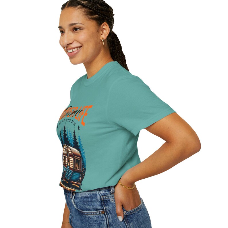 T-shirt med husvagnsmotiv | T-shirt med vintagemotiv Seafoam