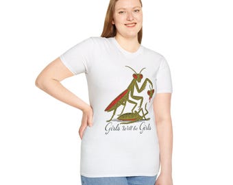 Bönsyrsa illustration T-shirt | Flickor kommer att vara flickor insektskonst feministisk t-shirt