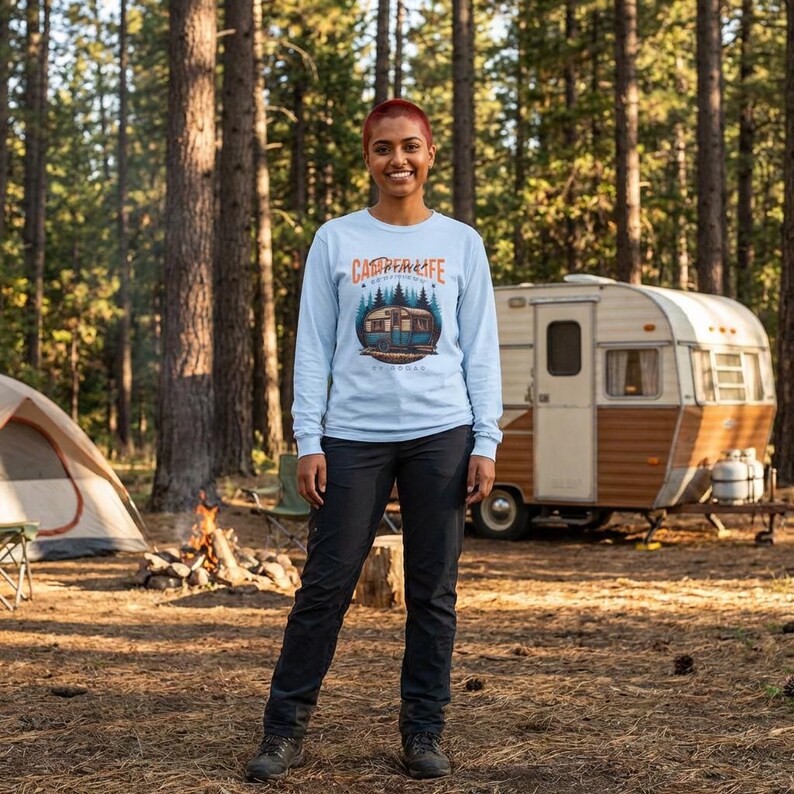 Camper Life RV Nomad Tee | Vintage Travel Trailer Long Sleeve T-Shirt image 3