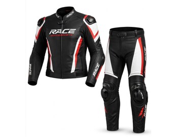 Motorradanzug-Set aus echtem Leder, Racing-Bikerjacke und -hose, Moto-Schutzausrüstung