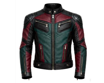 Handgefertigte Echtleder Bikerjacke für Herren, mehrfarbiger Moto Style, Slim Fit Motorradmantel