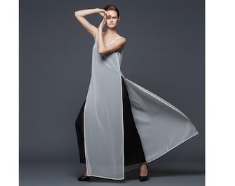 Schiere Organza Kleid Overlay, Transparente Organza Tunika, Durchsichtig Schichtung Maxi Kleid, Handgemachtes Minimalistisches Kleid