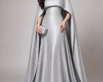 Schimmerndes Cape Abendkleid für Frauen – Elegantes bodenlanges Abendkleid