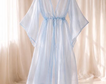 Schiere Organza Kaftan Kleid, Transparent Strand Abdeckung Up, Braut Robe Overlay