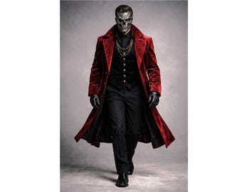 Herren Roter Samt Gothic Tailcoat - Viktorianischer Steampunk Trenchcoat