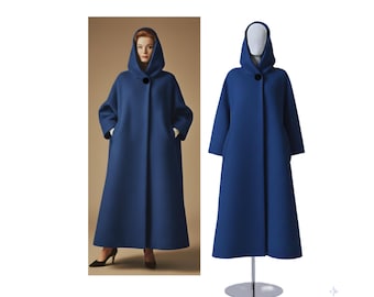 Abrigo de lana con capucha de los años 50: capa vintage, elegante prenda de abrigo para el invierno.