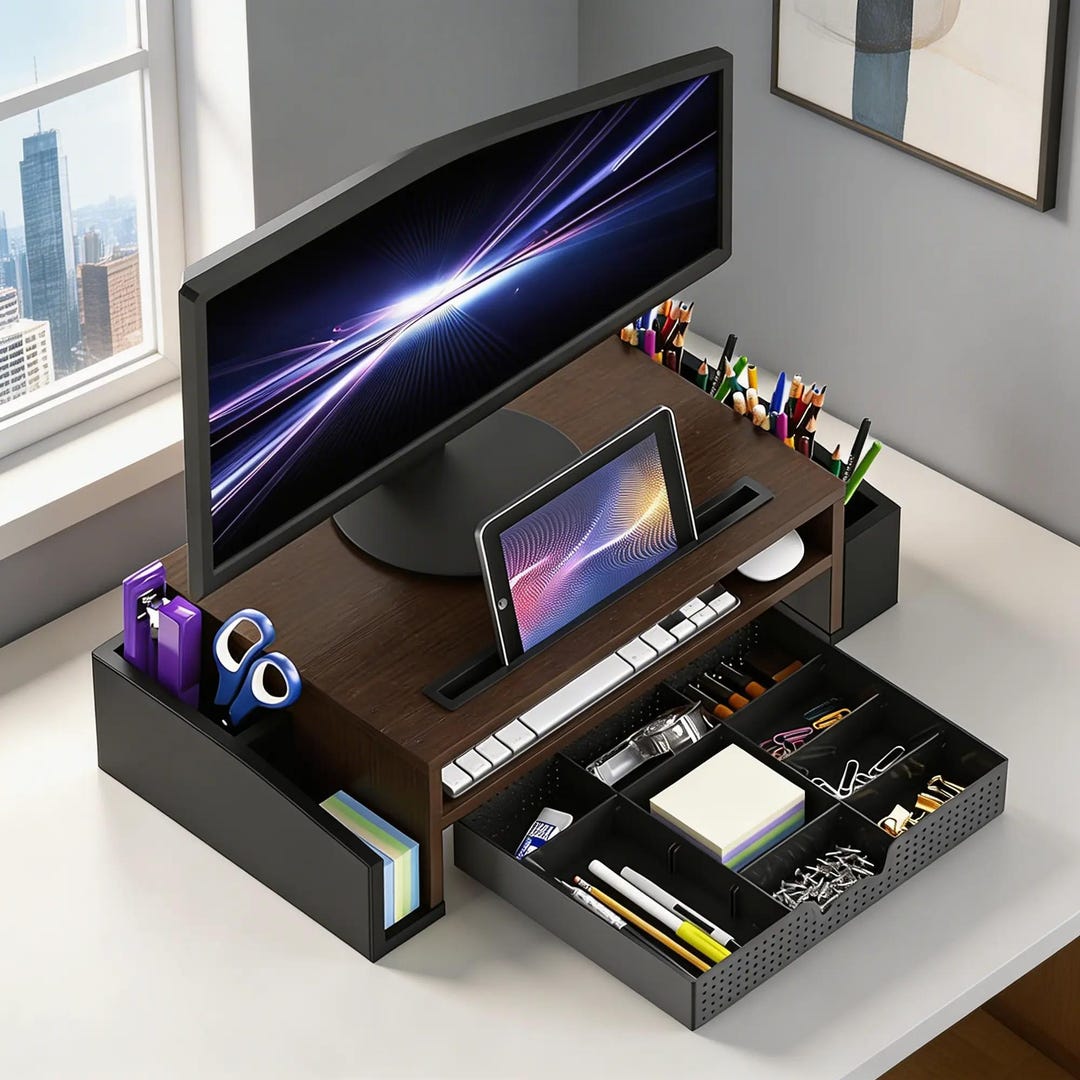 Modern Desk Monitor Riser Modern Desk Monitor , Stand Riser With Adjustable Organizer Tray ...