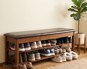 Handmade Wooden Shoe Rack | Entryway Shoe Bench | Wood Shoe Storage | Wood Shoe Rack | Solid Wood Shoe Bench