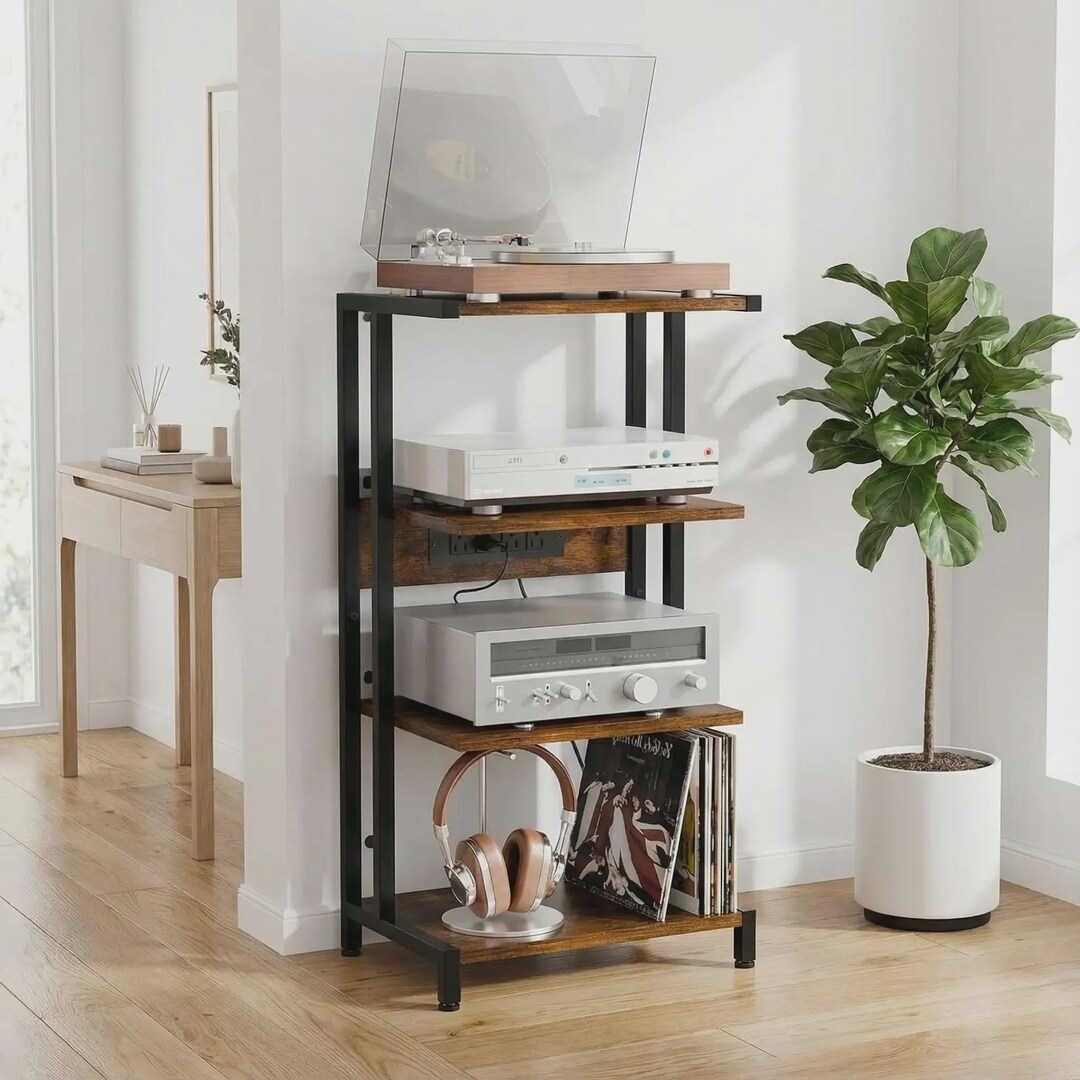 Compact Audio Rack With Power Strip | 16.5