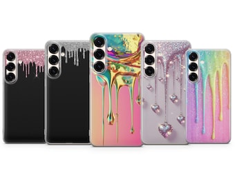 Capa para celular com glitter escorrendo – Capa estética para iPhone 17 Air 16e 15 Pro Max 14 13 | Samsung S25 Ultra S24 S23 FE | Google Pixel 10 XL 9