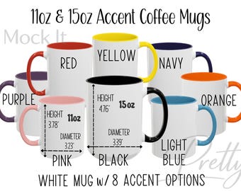 Accent Mug Size Chart, 8 Color Options, 11oz 15oz (Digital Download PNG JPG)