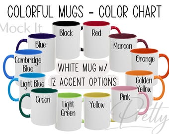 Colorful Mugs Color Chart - 12 Color Options, ORCA Coatings Mug Colors, Mug Color Guide for POD, Accent Coffee Mugs