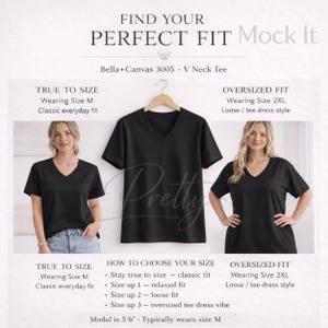 Guia de Tamanhos Bella Canvas 3005, Guia de Caimento de Camisetas, Tamanhos de Camisetas de Malha com Decote em V, Tabela de Medidas de Camisetas, Tabela de Caimento de Camisetas, BC3005 Preta