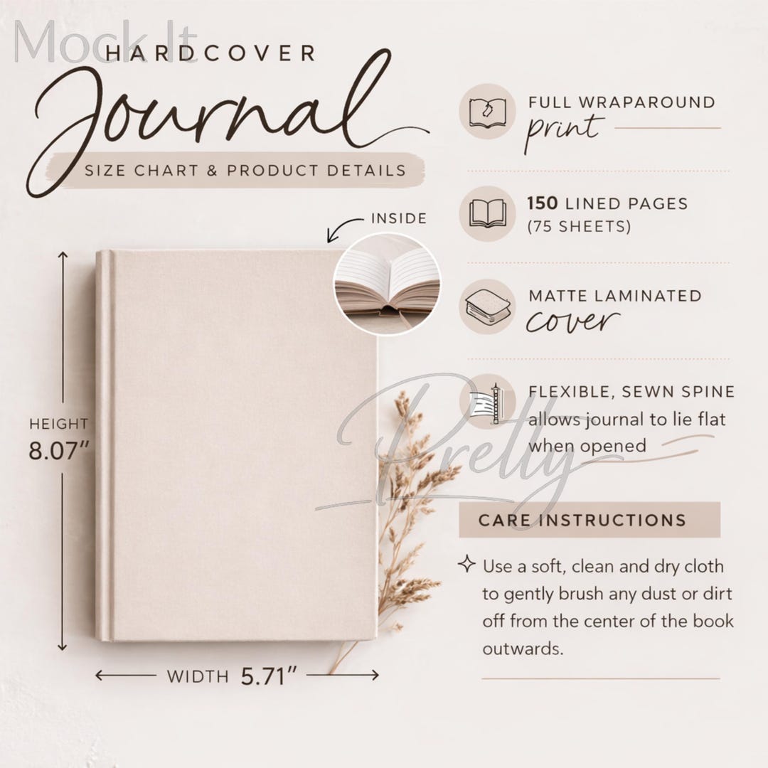 Hardcover Journal Size Chart Guide – Matte POD Notebook Sizing Template ...