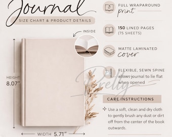 Hardcover Journal Size Chart Guide – Matte POD Notebook Sizing Template, Print on Demand Mockup Listing Image, Digital Download