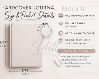 Hardcover Matte Journal Size Chart Guide, Size Chart Template for POD Journal, Printify Journal Size Chart, Neutral Aesthetic Listing Insert