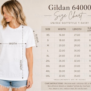 Gildan 64000 Size Chart, Unisex Softstyle T-Shirt Measurements Guide - XS to 5XL Fit (Digital Download)