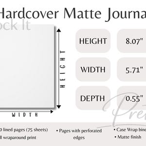 Journal Size Chart - Hardcover Matte with Attributes