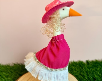 Dolly Costume for 7” Desk Goose | Cute Pink Rhinestone Fringe Country Western Clothes for 7 inch Mini Desk Goose