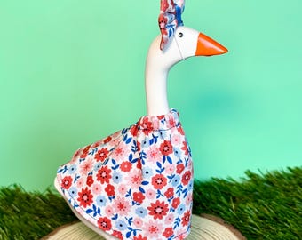 Blue & Orange Floral 7” Desk Goose Outfit –  Spring Summer Mini Goose Decor Dress and Bow Costume