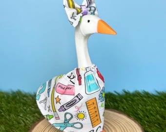 Back to School Dress & Bow 7” Desk Goose Outfit | Goose Clothes Fall Teacher Outfit for 7 inch Mini Desk Goose