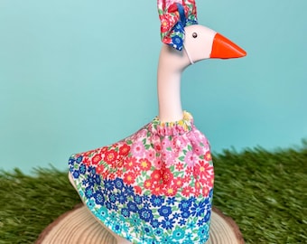 Rainbow Floral 7” Desk Goose Outfit –  Spring Summer Mini Goose Decor Dress and Bow Costume