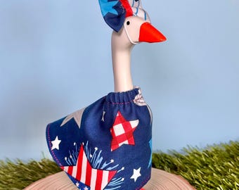 Patriotic 7” Desk Goose Outfit Dress & Bow | 4th of July America Desk Goose Costume | Independence Day Memorial Day Clothes
