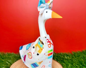 Back to School Teacher Dress & Bow 7” Desk Goose Outfit | Goose Clothes Fall School Outfit for 7 inch Mini Desk Goose