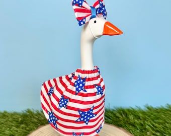 Patriotic 7” Desk Goose Outfit Dress & Bow | 4th of July America Desk Goose Costume | Independence Day Memorial Day Clothes