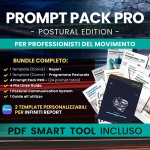 Report Posturale + Programma allenamento + Tool PDF interattivo - Template Canva | Bundle per Posturologi | 24 Prompt PRO
