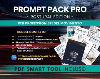 Postural Report + Training Program + Interactive PDF Tool - Canva Template | Bundle for Posturologists | 24 Prompt PRO