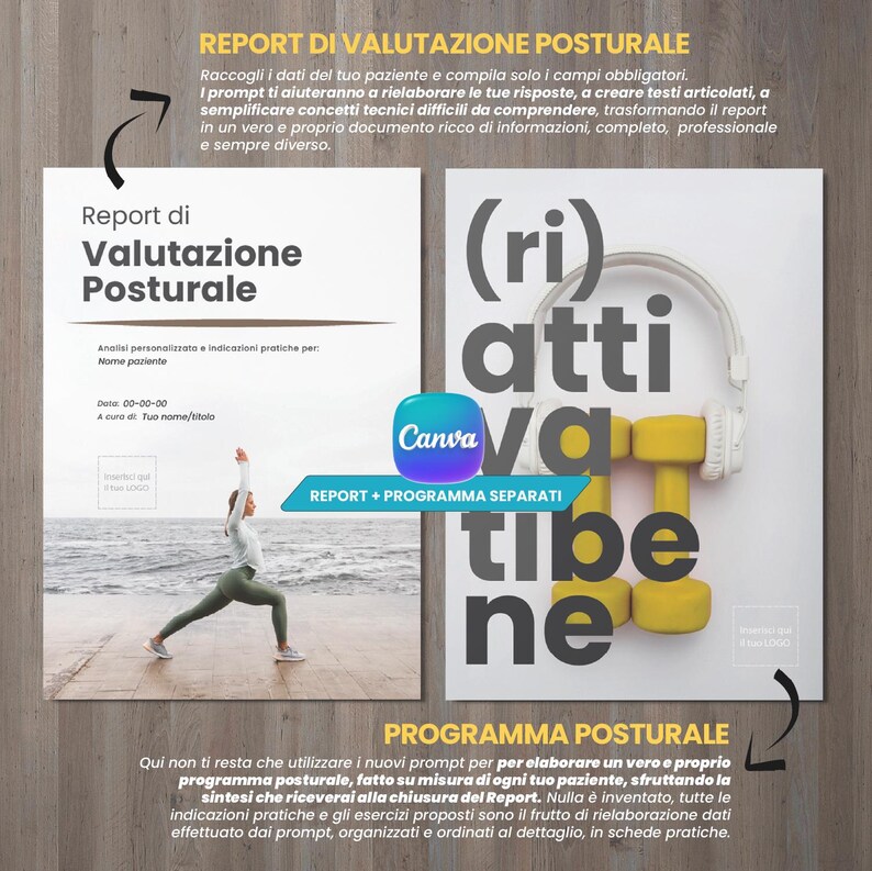 Postural Report + Training Program + Interactive PDF Tool - Canva Template | Bundle for Posturologists | 24 Prompt PRO image 3