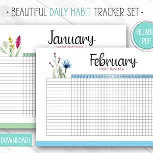 Daily Habit Tracker EDITABLE & PRINTABLE, Habit Log, Habit List, Habit Tracker Bullet Journal, Routine Tracking Habits, Monthly Tracker