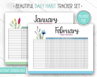 Daily Habit Tracker EDITABLE & PRINTABLE, Habit Log, Habit List, Habit Tracker Bullet Journal, Routine Tracking Habits, Monthly Tracker